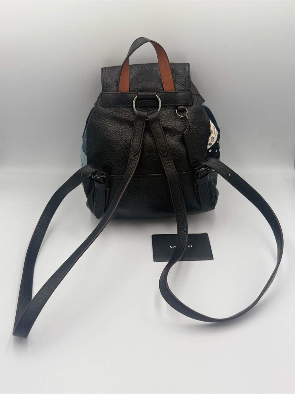 Coach Canyon Black Leather Backpack with Denim Patchwork - Picture 3 of 12